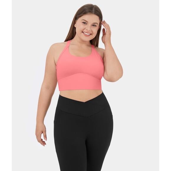 Halara Cut Out Twisted Cropped Yoga Tank Top in Shell Pink Size 3X - Picture 2 of 7